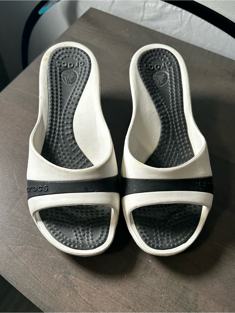 CROCS Two-Tone White and Black Slide Sandals